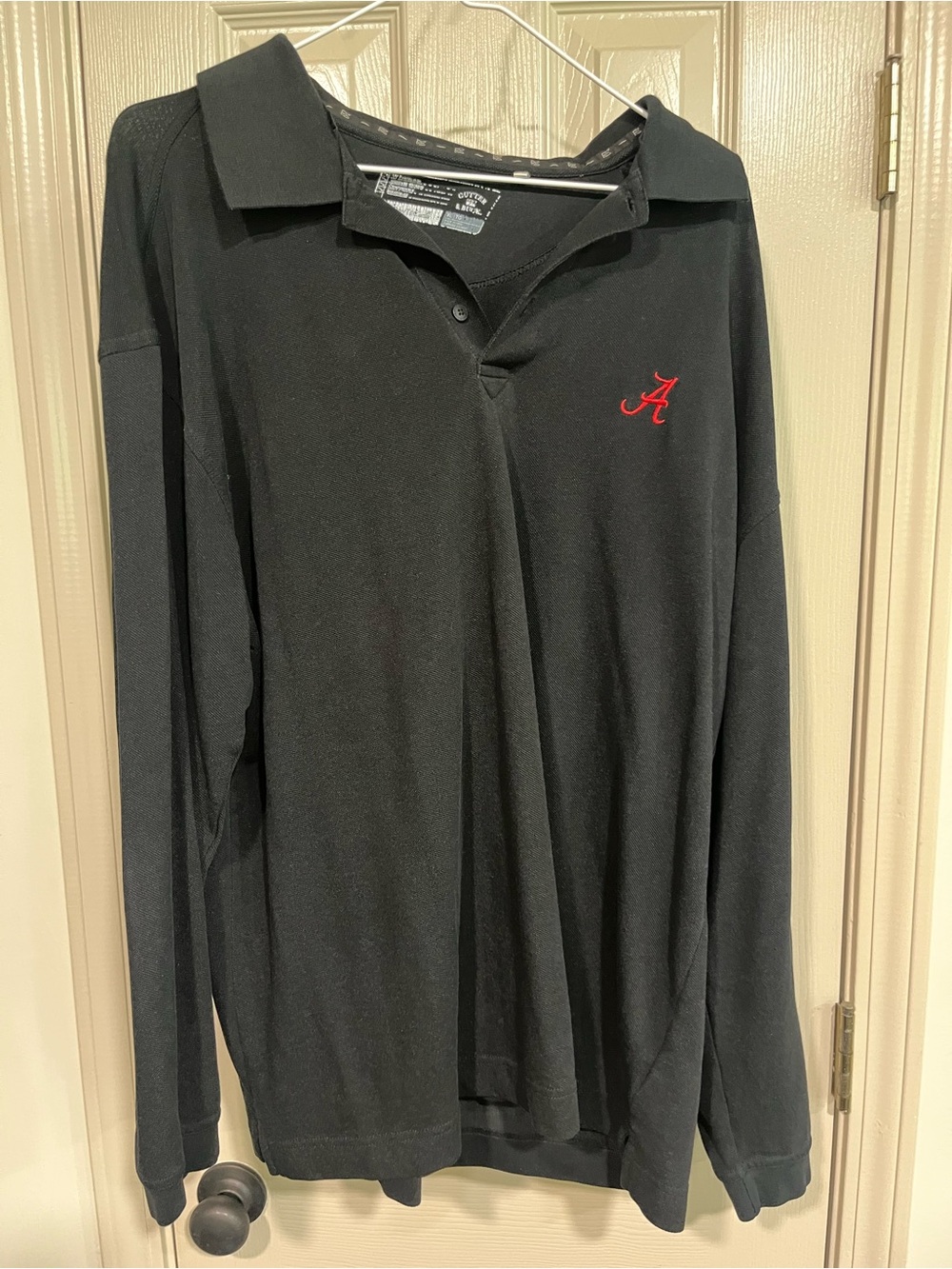 Cutter & Buck Alabama Black Long Sleeve Polo with Red Script A